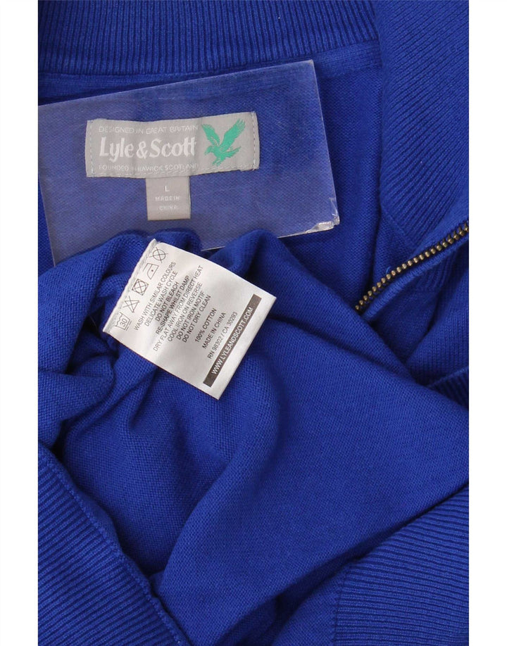 Мужской джемпер с воротником на молнии Lyle & Scott, большой синий хлопковый свитер