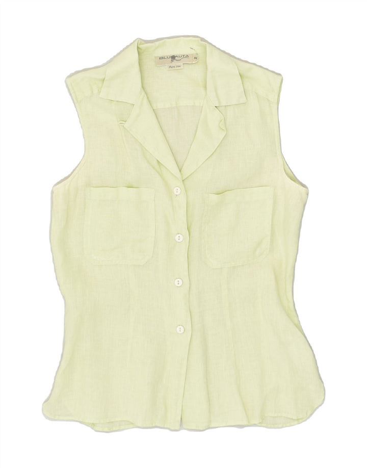 BLUNAUTA Womens Sleeveless Shirt IT 40 Small Green Linen | Vintage Blunauta | Thrift | Second-Hand Blunauta | Used Clothing | Messina Hembry 
