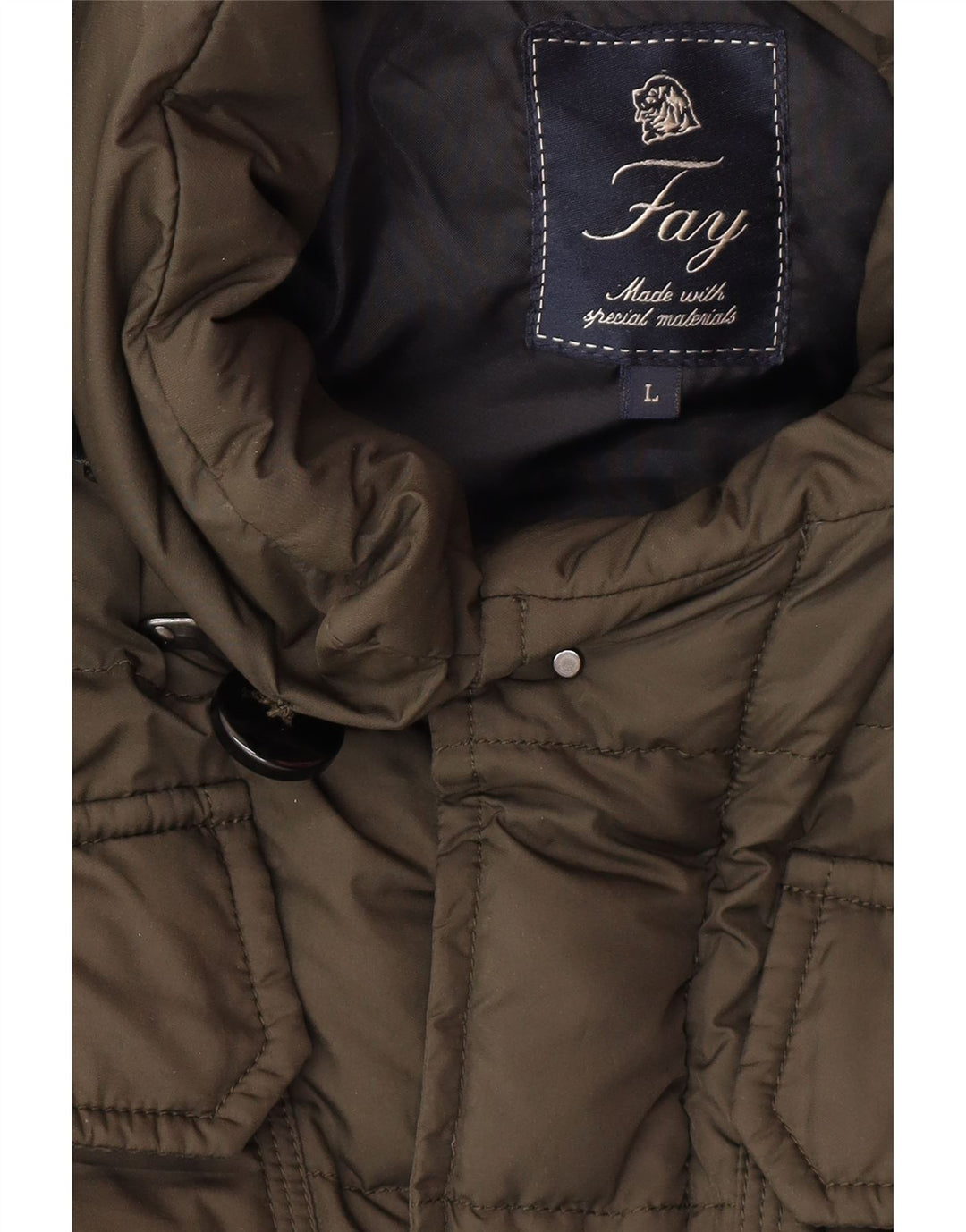 Мужская утепленная куртка Fay с капюшоном UK 40, большой цвет хаки, полиамид