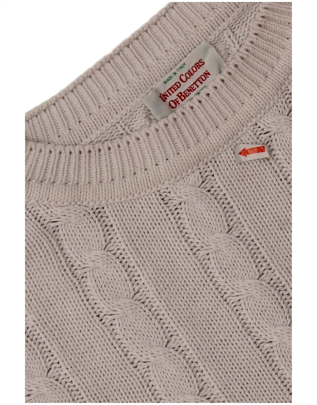 BENETTON Mens Crew Neck Jumper Sweater IT 48 Medium White Cotton