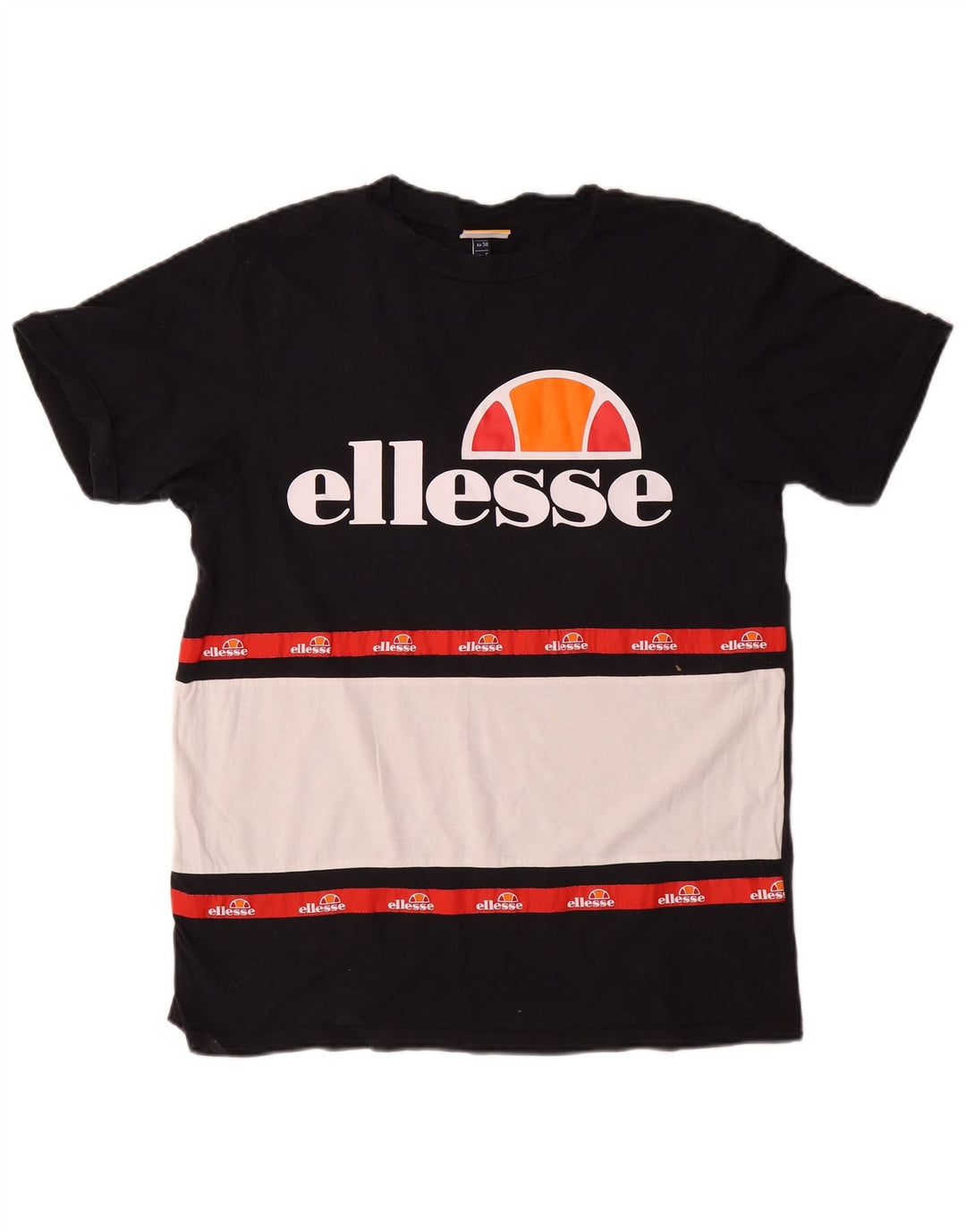 ELLESSE Женская футболка с рисунком Top UK 10, маленькая черная хлопковая футболка с цветными блоками