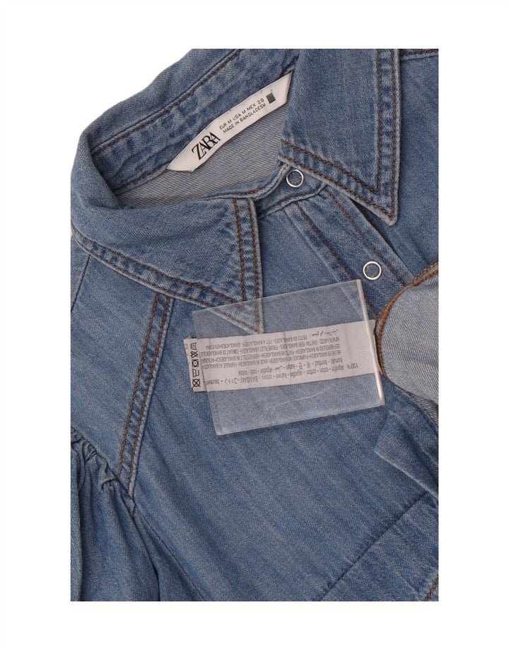 Женская джинсовая рубашка Zara UK 14, хлопок среднего синего цвета