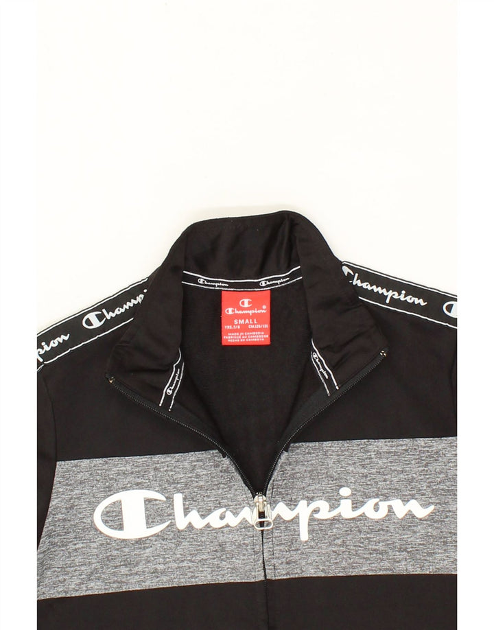 CHAMPION Boys Graphic Tracksuit Top Jacket 7-8 Years Small Black Polyester Vintage Champion and Second-Hand Champion from Messina Hembry 