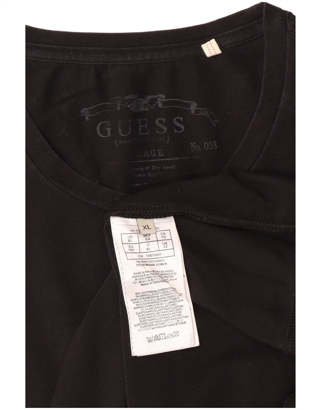 Мужской топ GUESS с длинным рукавом XL, черный хлопок