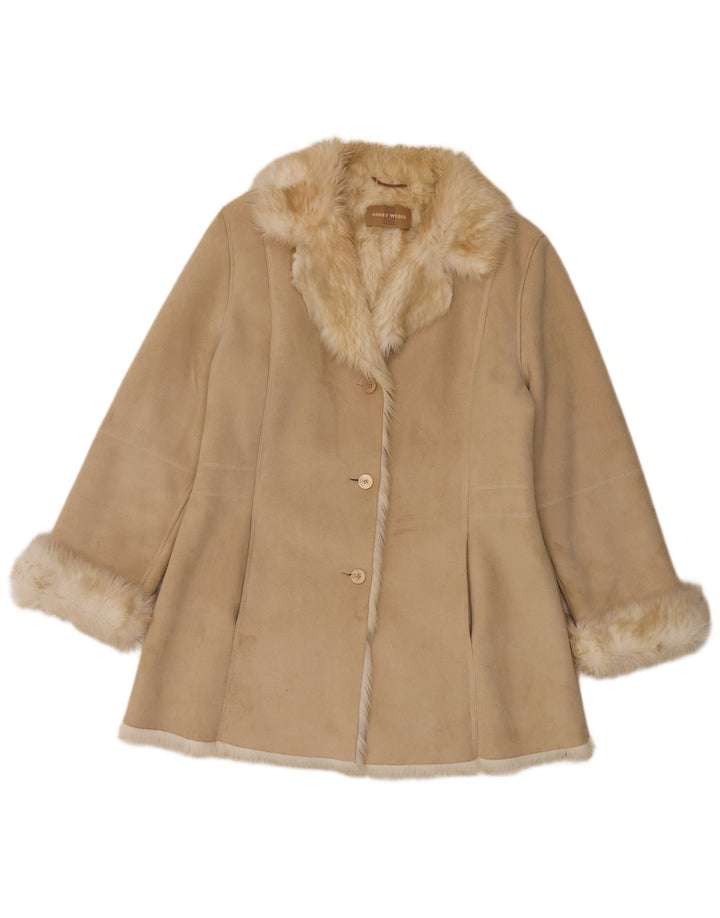 Женское пальто оверсайз из шерпы Gerry Weber UK 12, средний бежевый полиэстер