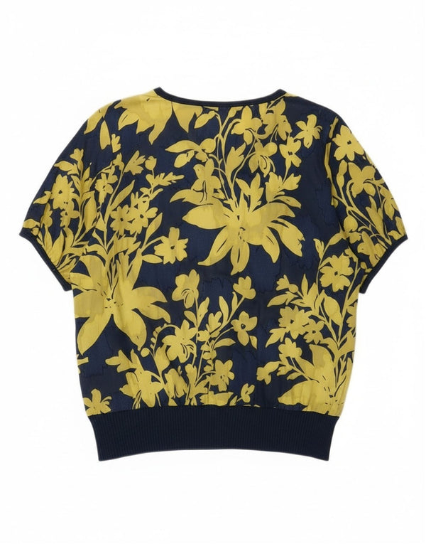 Vintage Womens Blouse Top IT 48 XL Navy Blue Floral Cotton