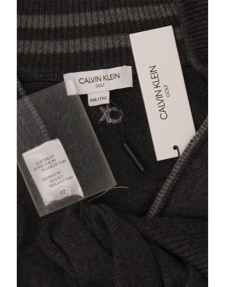 CALVIN KLEIN Mens Golf Zip Neck Jumper Sweater 2XL Grey Cotton