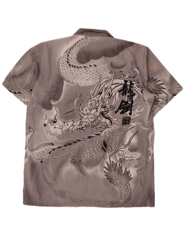 VINTAGE Мужская рубашка с коротким рукавом с рисунком, 2XL, серая, шелковая