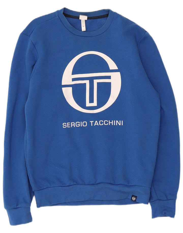 Мужской свитшот с рисунком Sergio Tacchini, хлопковый джемпер среднего синего цвета
