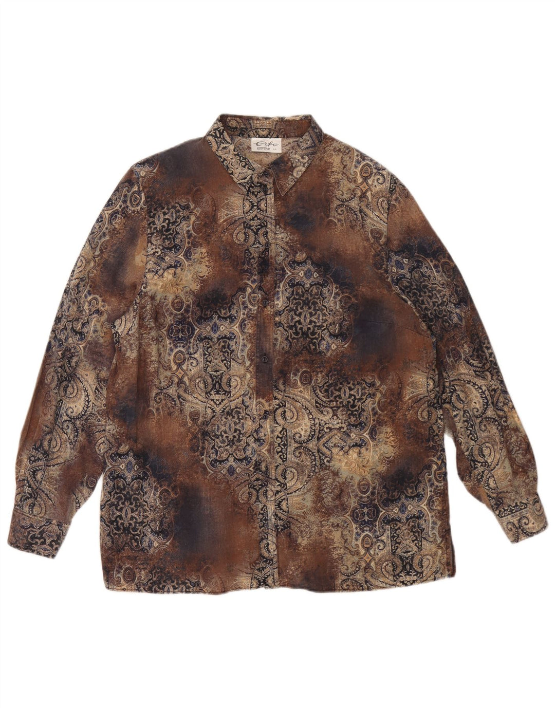Винтажная женская рубашка оверсайз IT 44 Medium Brown Paisley Tencel
