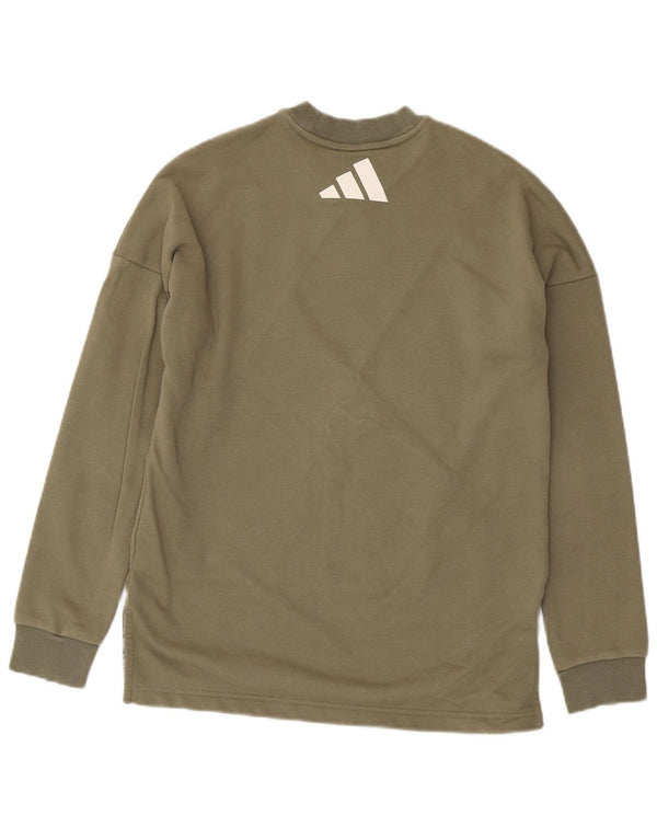 Джемпер с рисунком Adidas для девочек 14-15 лет, хлопок цвета хаки