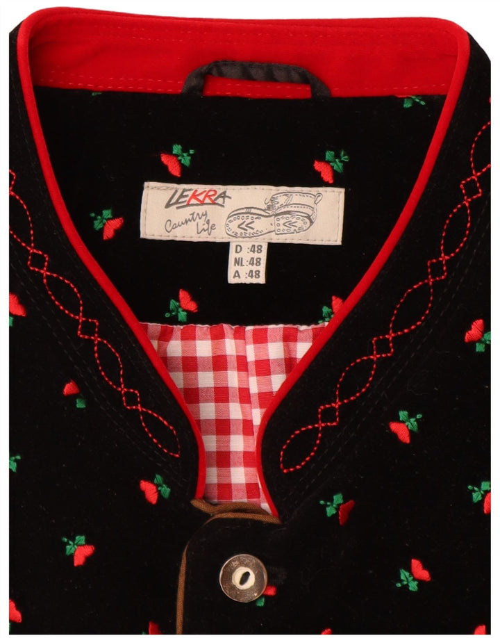 LEKRA Мужской бархатный жилет IT 48 маленький черный с цветочным принтом