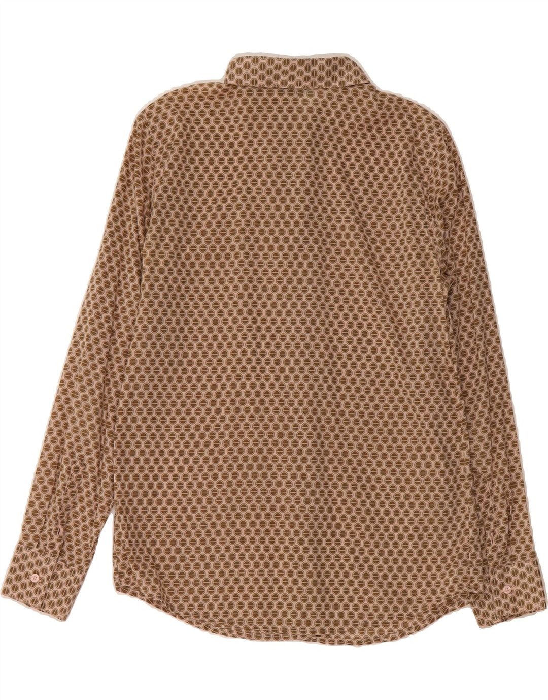 BENETTON Womens Shirt UK 10 Small Brown Geometric Cotton Vintage Benetton and Second-Hand Benetton from Messina Hembry 