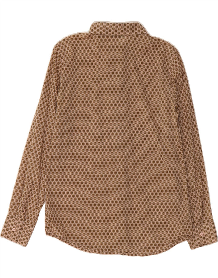 BENETTON Womens Shirt UK 10 Small Brown Geometric Cotton Vintage Benetton and Second-Hand Benetton from Messina Hembry 