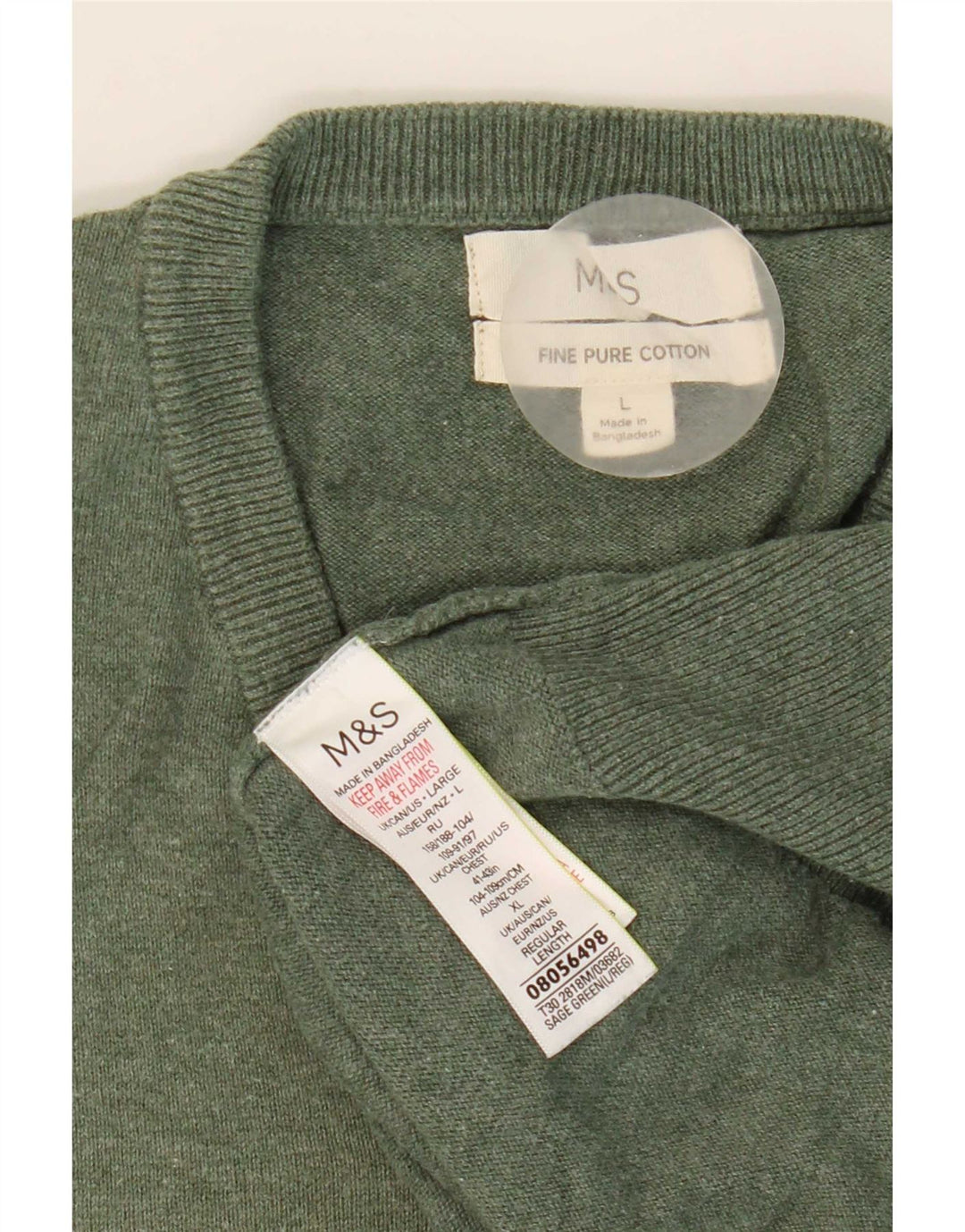 Мужской джемпер с v-образным вырезом Marks & Spencer, большой зеленый хлопковый свитер