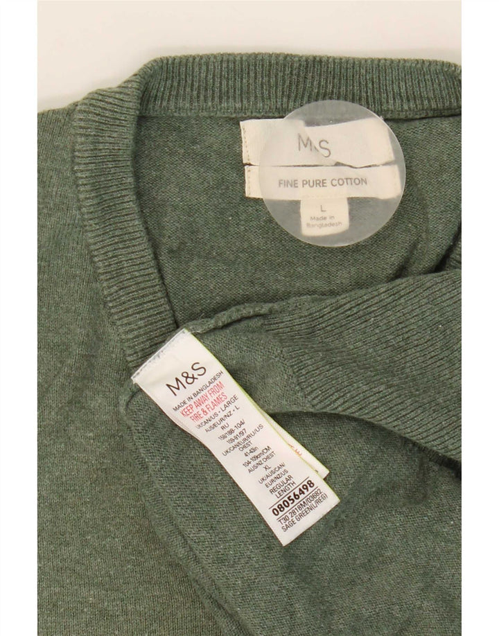 Мужской джемпер с v-образным вырезом Marks & Spencer, большой зеленый хлопковый свитер