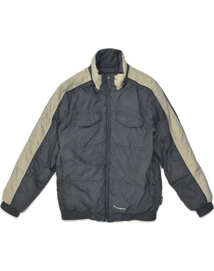 CHAMPION Girls Hooded Padded Jacket 13-14 Years XL Grey Colourblock | Vintage Champion | Thrift | Second-Hand Champion | Used Clothing | Messina Hembry 