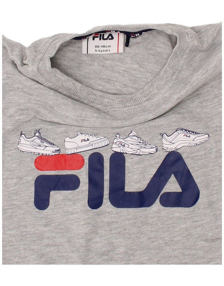 FILA Boys Graphic T-Shirt Top 5-6 Years Grey Cotton Vintage Fila and Second-Hand Fila from Messina Hembry 