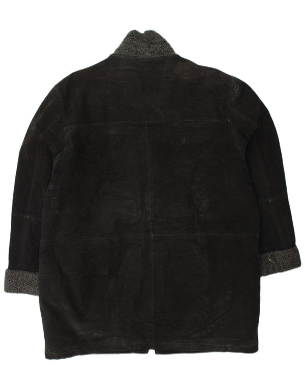 ВИНТАЖНОЕ женское замшевое пальто UK 18 XL, черное кожаное