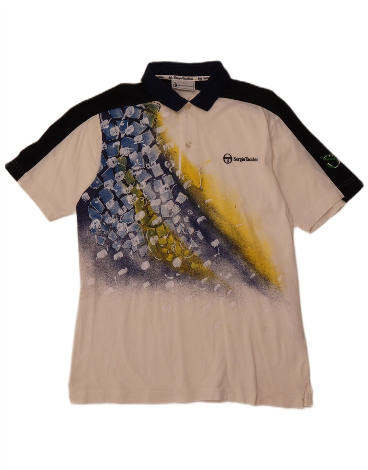 SERGIO TACCHINI Мужская рубашка-поло с графическим рисунком, маленькая белая, хлопок с цветными блоками