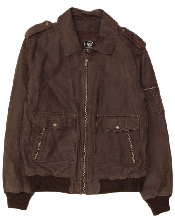 Мужская кожаная куртка в стиле милитари BEST COMPANY UK 44 2XL коричневая кожа
