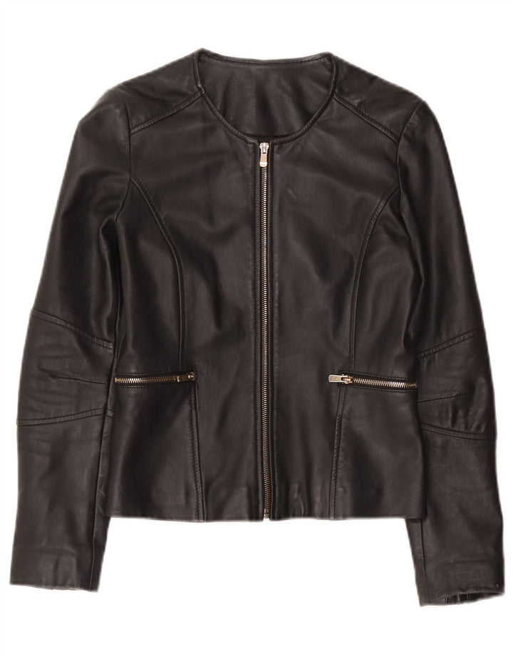 Винтажная женская кожаная куртка UK 10, маленькая черная кожаная