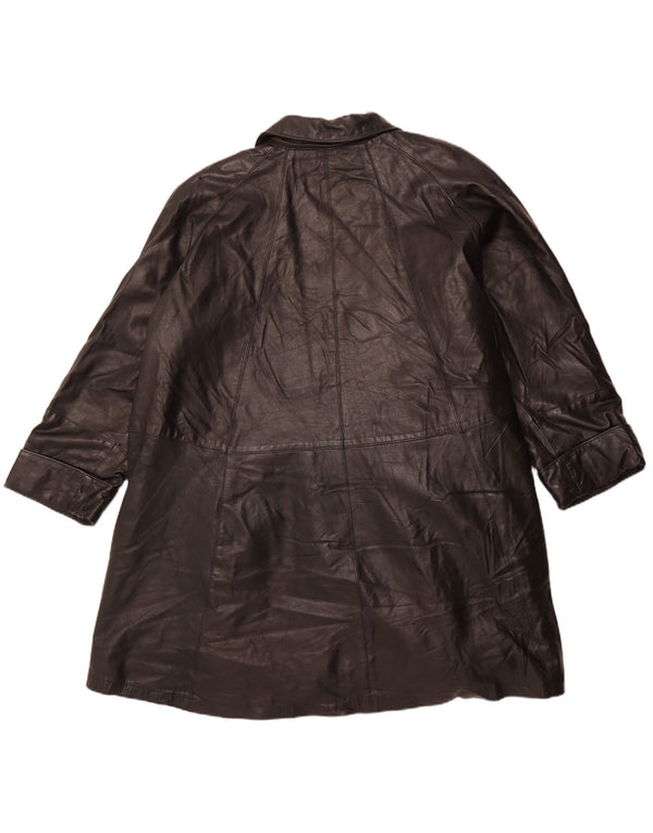 Винтажное женское кожаное пальто оверсайз IT 56, большое черное кожаное