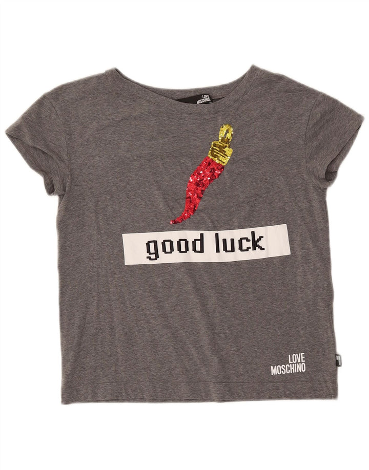 MOSCHINO Женская футболка с рисунком Top IT 42 Средне-серый хлопок в крапинку