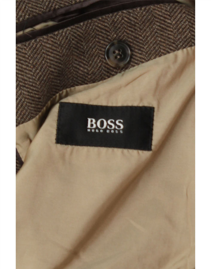 Мужское пальто Hugo Boss UK 40, большое коричневое с узором «елочка»