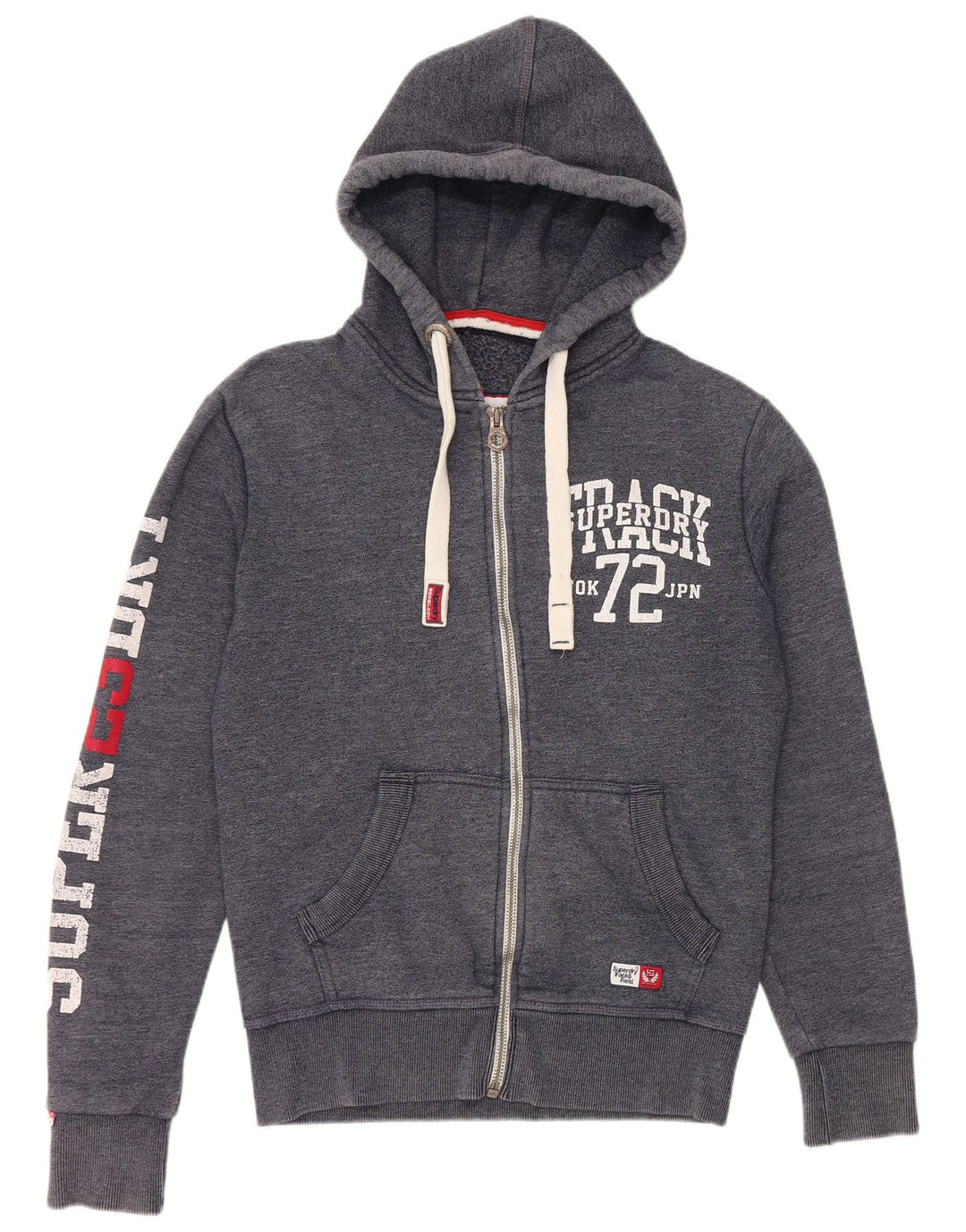 SUPERDRY Мужской свитер с капюшоном и молнией с графическим рисунком, маленький темно-синий, хлопковый