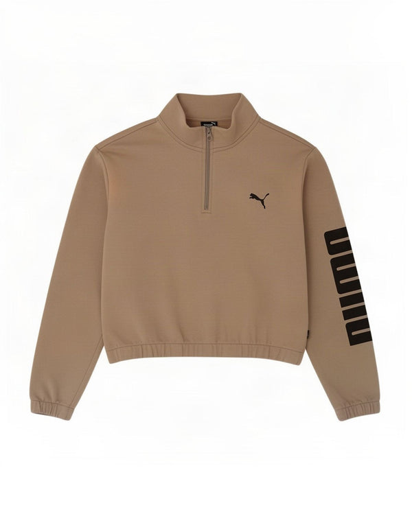 Женский укороченный свитшот на молнии с вырезом Puma, британский джемпер, размер 18 XL, бежевый хлопок