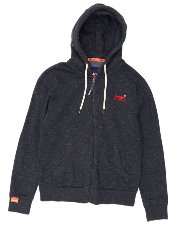 Мужской свитер с капюшоном на молнии Superdry среднего размера, темно-синий, хлопковый с крапинками