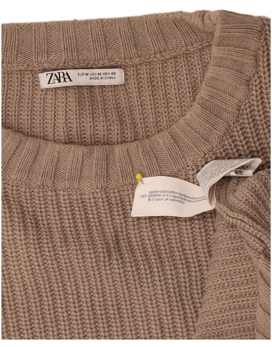 Мужской джемпер с вырезом лодочкой Zara, средний бежевый хлопковый свитер