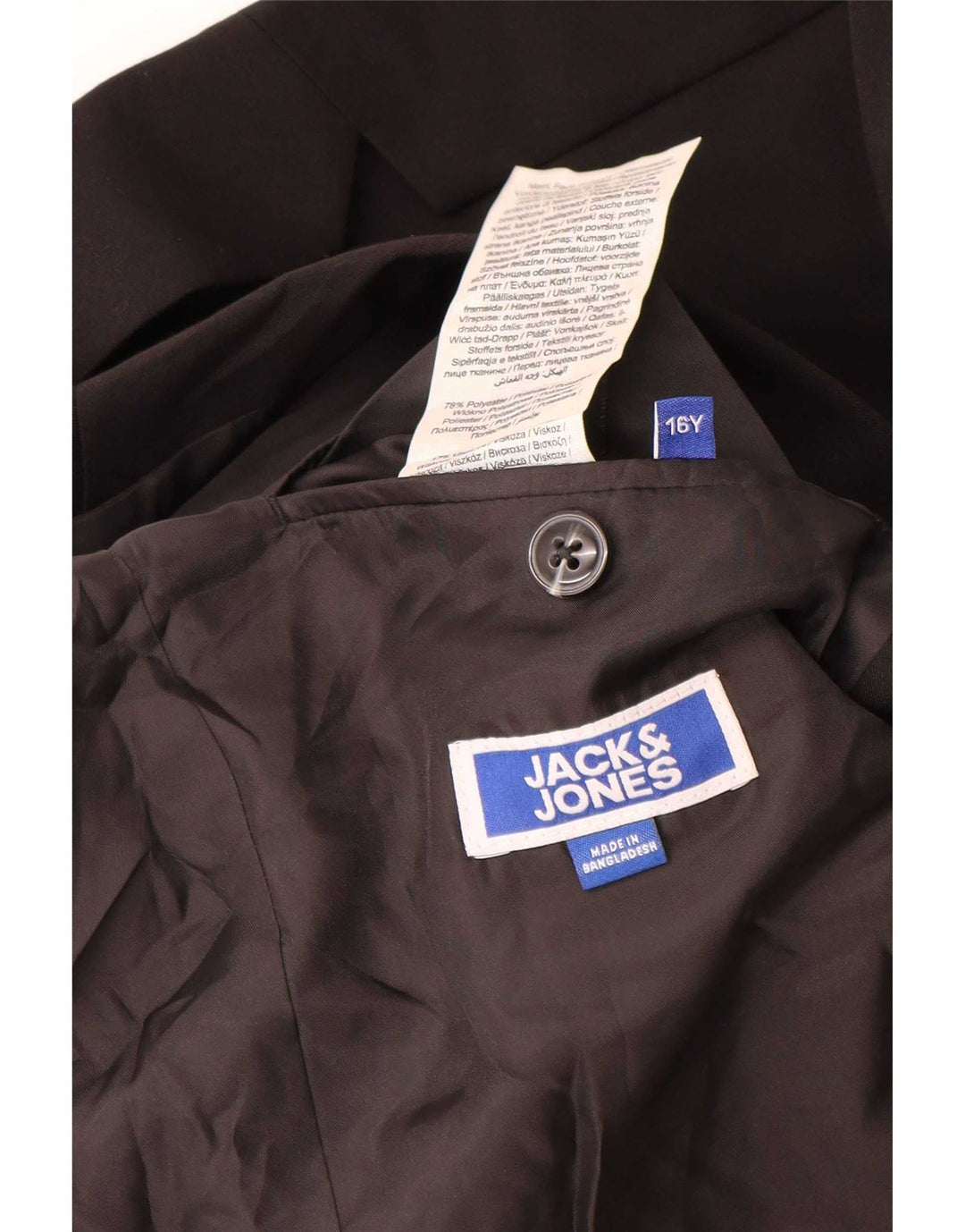 Блейзер на двух пуговицах Jack & Jones для мальчиков 15–16 лет, черный полиэстер