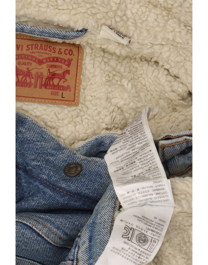 Женская джинсовая куртка из шерпы Levi's UK 14, большой синий хлопок