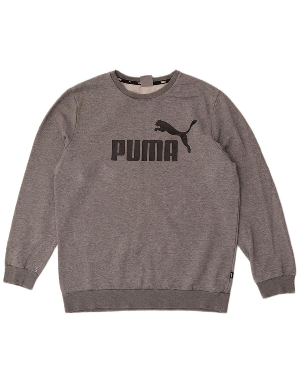 Мужской свитшот с рисунком Puma, хлопковый джемпер среднего серого цвета