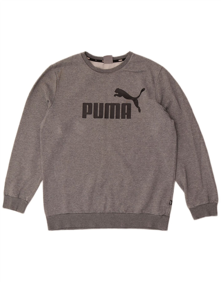 Мужской свитшот с рисунком Puma, хлопковый джемпер среднего серого цвета