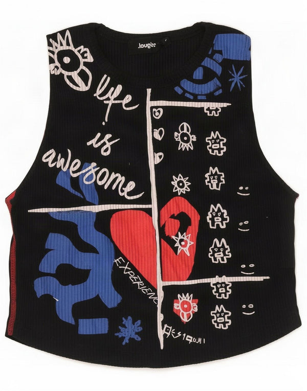 Desigual Женский укороченный жилет с абстрактным узором и графическим рисунком UK 14 Большой черный