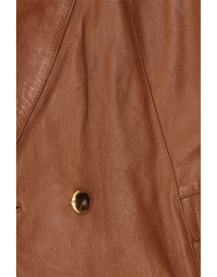 Женский двубортный кожаный пиджак Anfor IT 44 Средний Коричневый