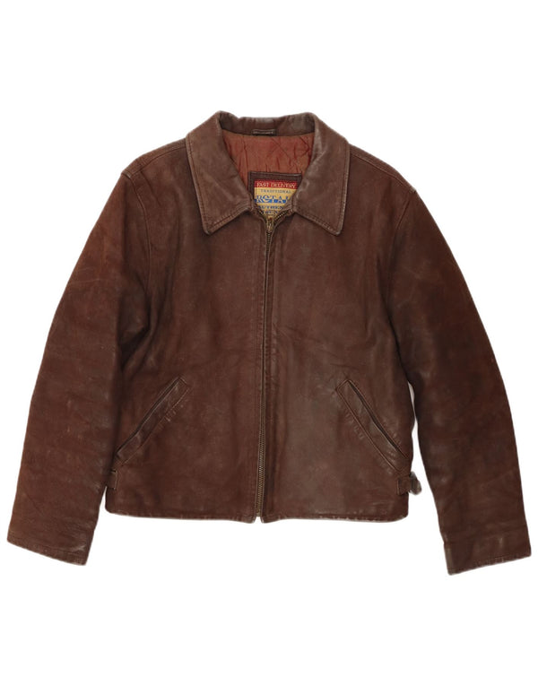 Винтажная женская кожаная куртка UK 14, кожа среднего коричневого цвета