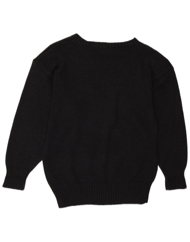 Винтажный женский джемпер с вырезом «лодочкой», Великобритания 14, средний черный хлопковый свитер