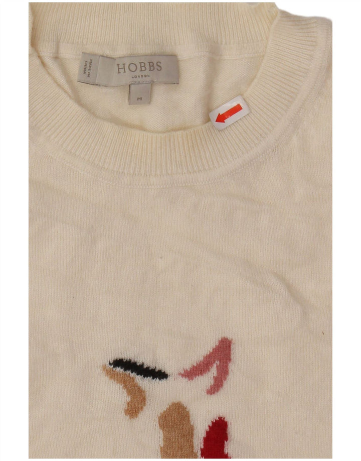 HOBBS Womens Graphic Crew Neck Jumper Sweater UK 12 Medium Off White