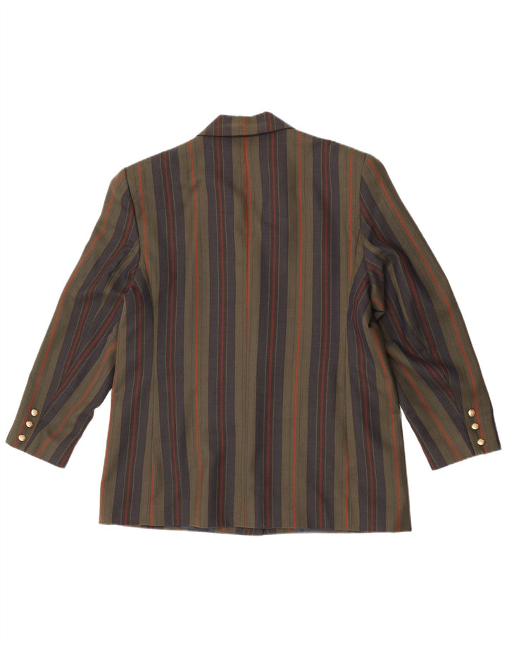 Винтажный женский пиджак на 3 пуговицах, Великобритания, 18 XL, шерстяной в полоску цвета хаки