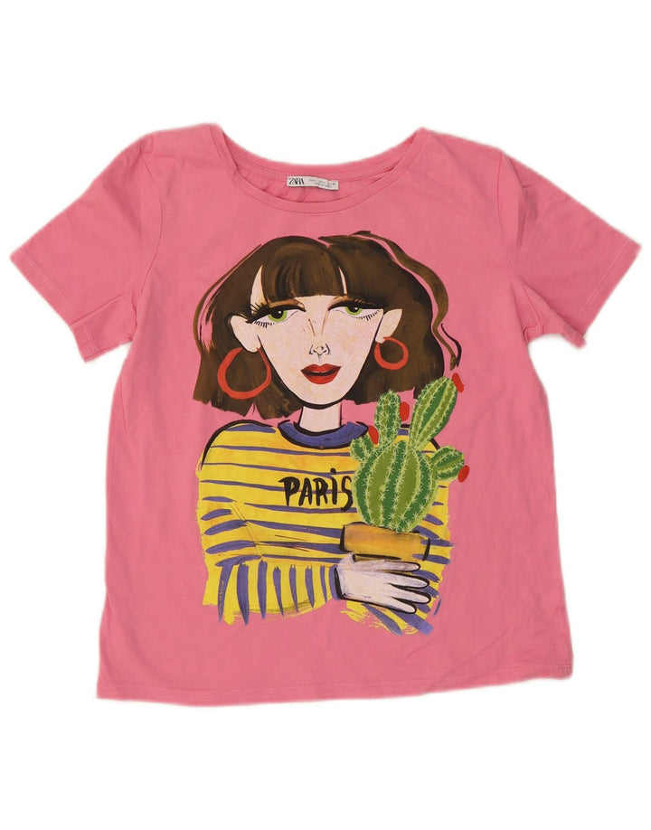 Женская укороченная футболка с рисунком Dora ZARA, UK 10, маленький розовый цвет