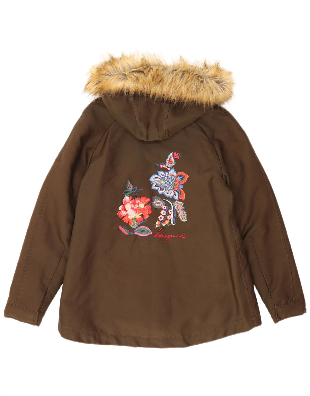 Женская парка Desigual с капюшоном и графическим рисунком EU 38, средний цвет хаки, хлопок