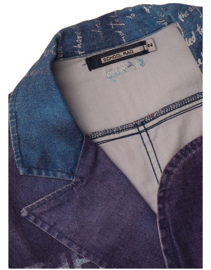 Винтажный женский пиджак с 3 пуговицами и графическим рисунком, США 2, XS, синий с цветными блоками