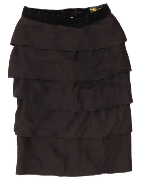 ВИНТАЖНАЯ женская многоярусная юбка с завышенной талией IT 42 Medium W26 Черная вискоза