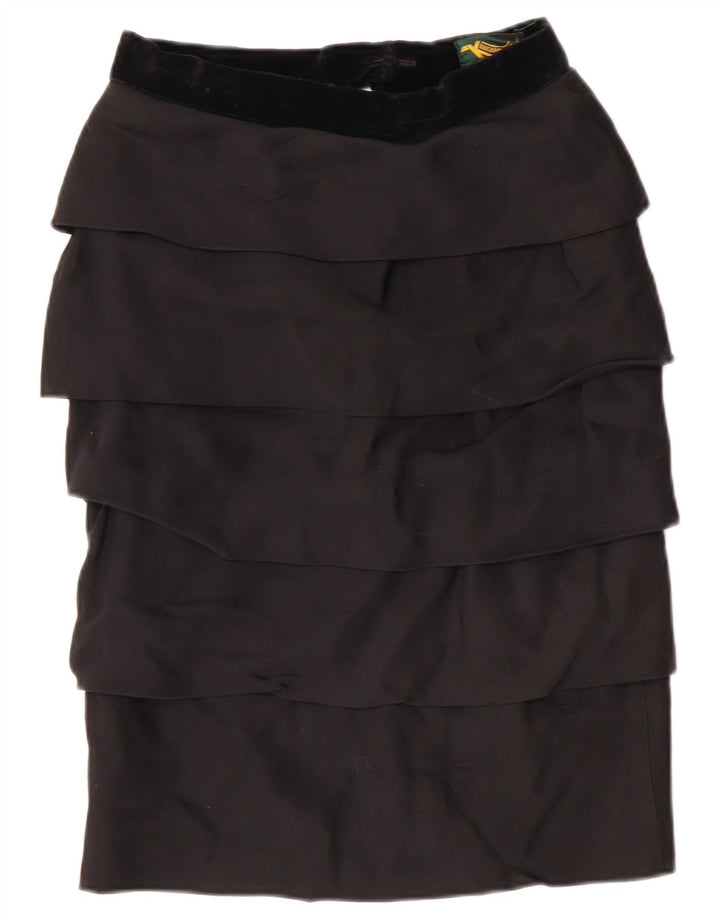 ВИНТАЖНАЯ женская многоярусная юбка с завышенной талией IT 42 Medium W26 Черная вискоза