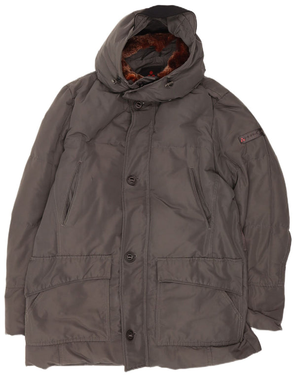 PEUTEREY Mens Hooded Padded Coat UK 40 Large Grey Polyester