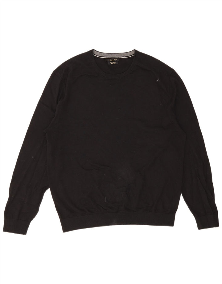 Мужской джемпер с круглым вырезом Massimo Dutti 2XL, черный хлопок